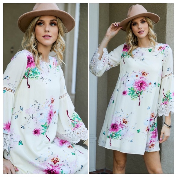 Margo Lace and Crochet Floral Shift Dress - Picture 3 of 8